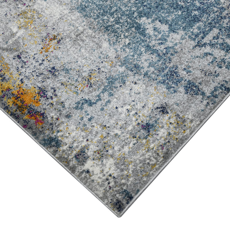 Blue and Pink Abstract Reversible Synthetic Area Rug