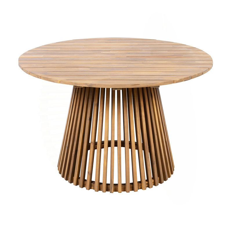 Outdoor Acacia Wood Patio Dining Table/ 47.25-Inch Extra-Large Round Dining Table/For Backyard/ Lawn/ Balcony, Light Teak