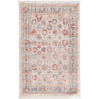 Ashaureah Kylee Traditional Ivory/Red/Blue Area Rug