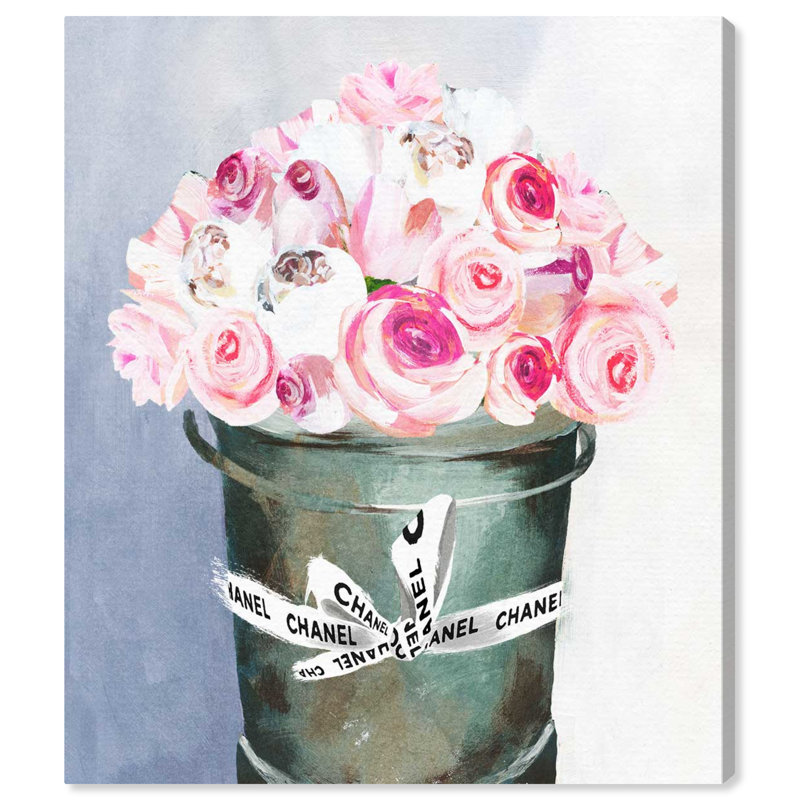 Seau plein de parfum - peinture sur toile tendue, H 36 po x l 30 po