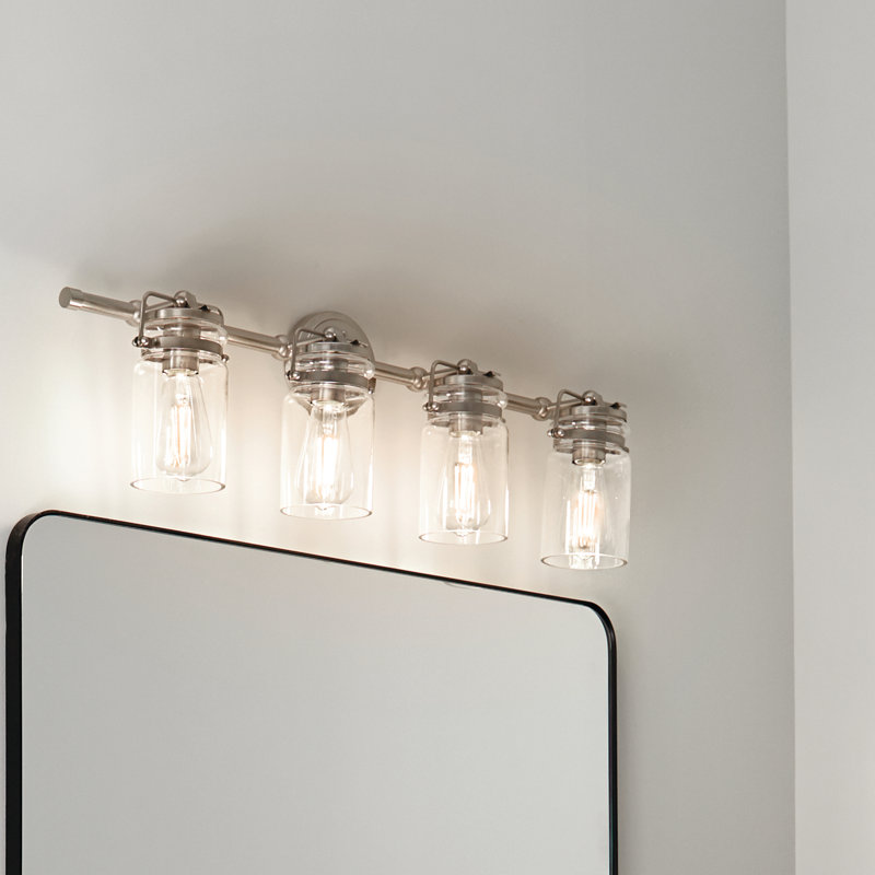 Winder 4-Light Brushed Nickel Vanity Light with Clear Glass Shades, Brushed Nickel