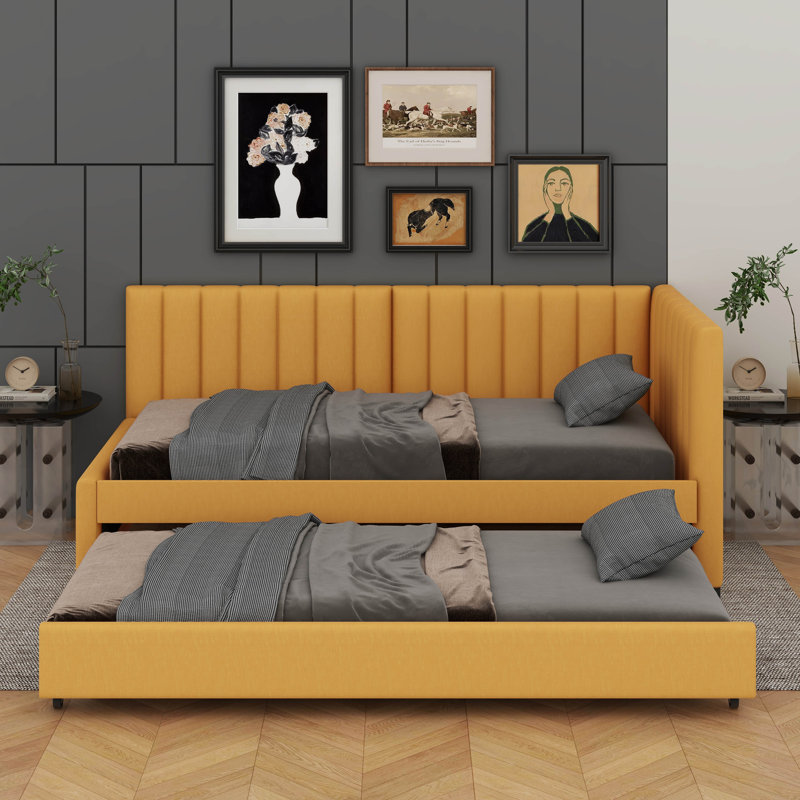 Lit de jour simple rembourré avec couchette, Jaune