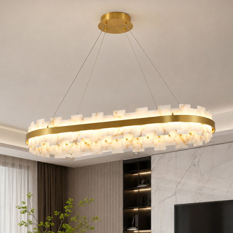 Lustre rectangulaire en albâtre de 95 cm (37,4 po) avec hauteur réglable