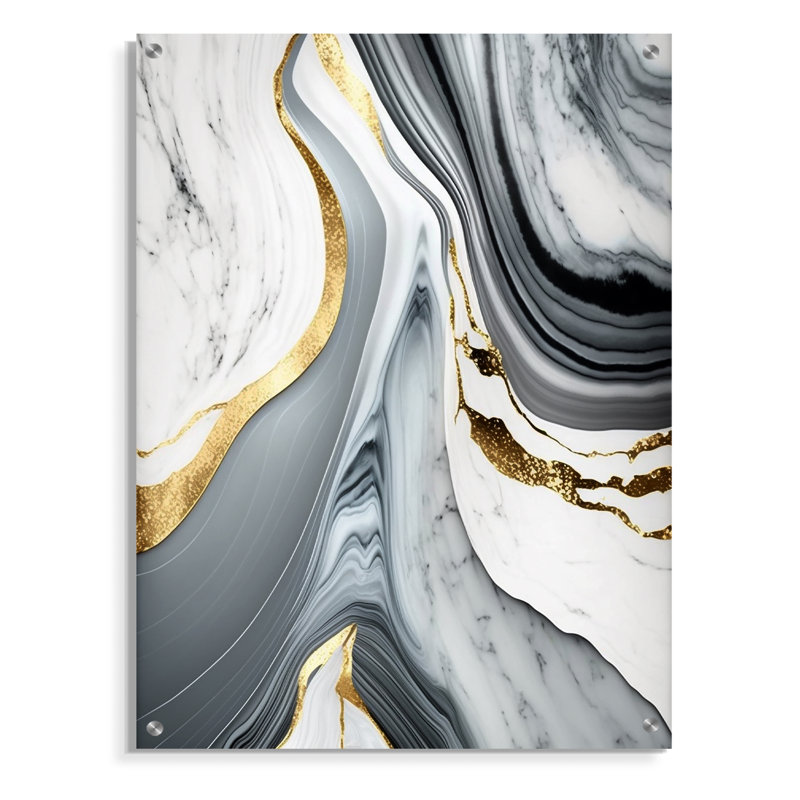 «Abstract Geode Marble Waves Grey II», art mural abstrait en acrylique, H 32 po x l 16 po