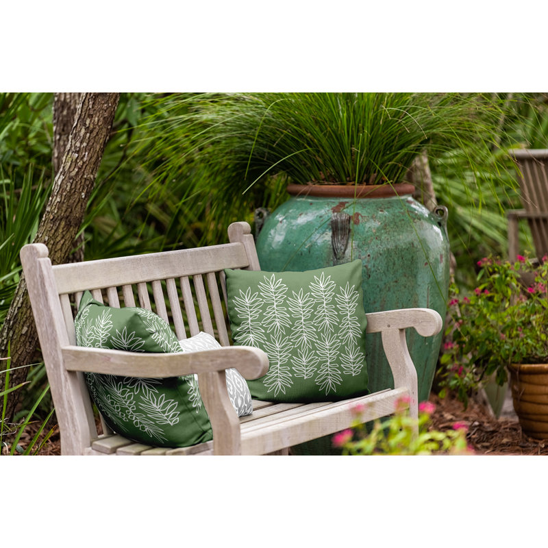 Outdoor Reversible Throw Pillow, 20"H x 20"W, Olive/White Floral