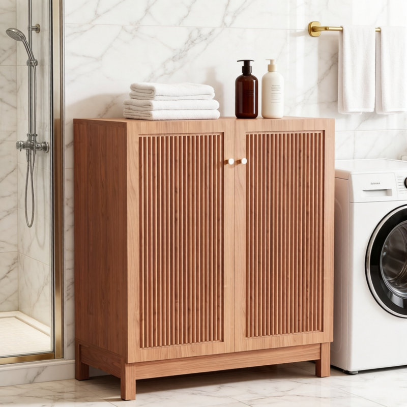 31.5" Fluted Sideboard, Adjustable Shelves, Solid Legs, For Living/Kitchen