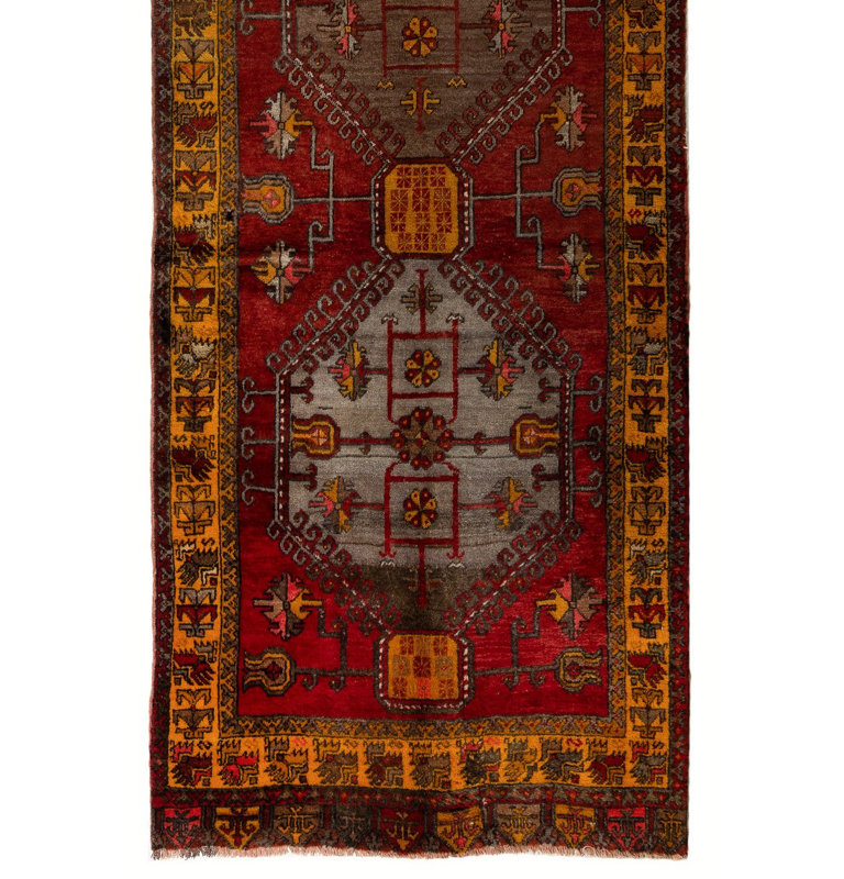 Tapis de couloir de village turc rétro en laine noué à la main de conception unique