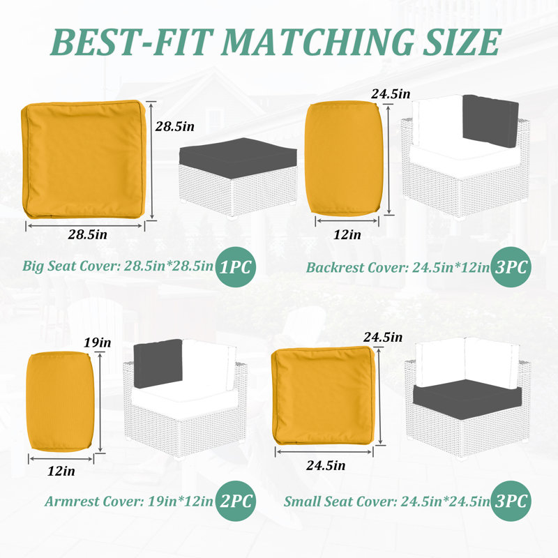 9 housses de coussins d'extérieur pour 9 pièces avec 4 housses de patio (seulement), Jaune