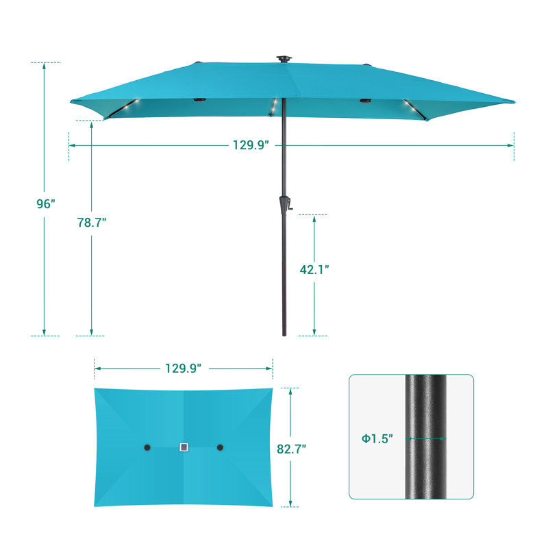 Parasol d'extérieur à DEL 11x7Ft, Bleu lac