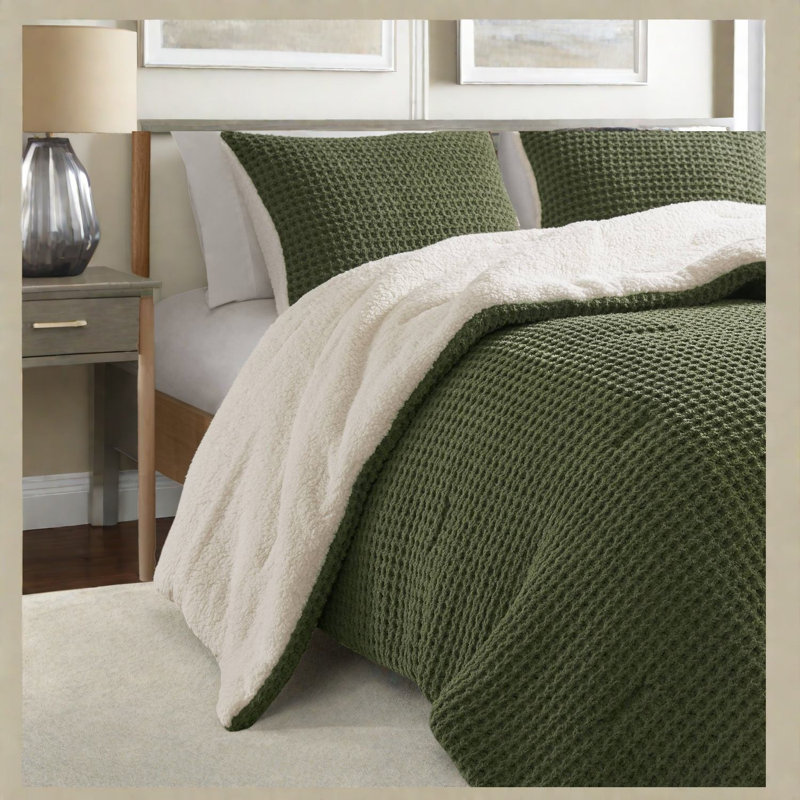 Ensembles de literie pour lit simple en chenille douillette, confort gaufré olive pour la maison
