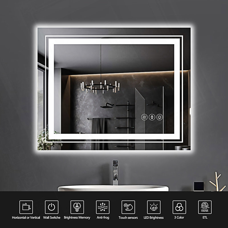 Inch Frameless LED Bathroom Mirror,Smart Mirror, 28.03" x 20.03"
