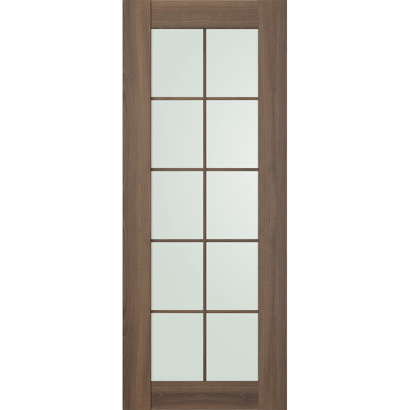 Dalle de porte standard préfinie en bois massif et en verre 10 Lite Avon, 23,87 po x 79,37 po, Noyer