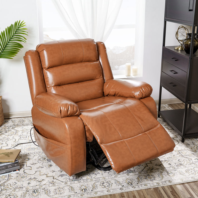 Faux Leather Lift Assist Power Recliner, Caramel Fuax Leather