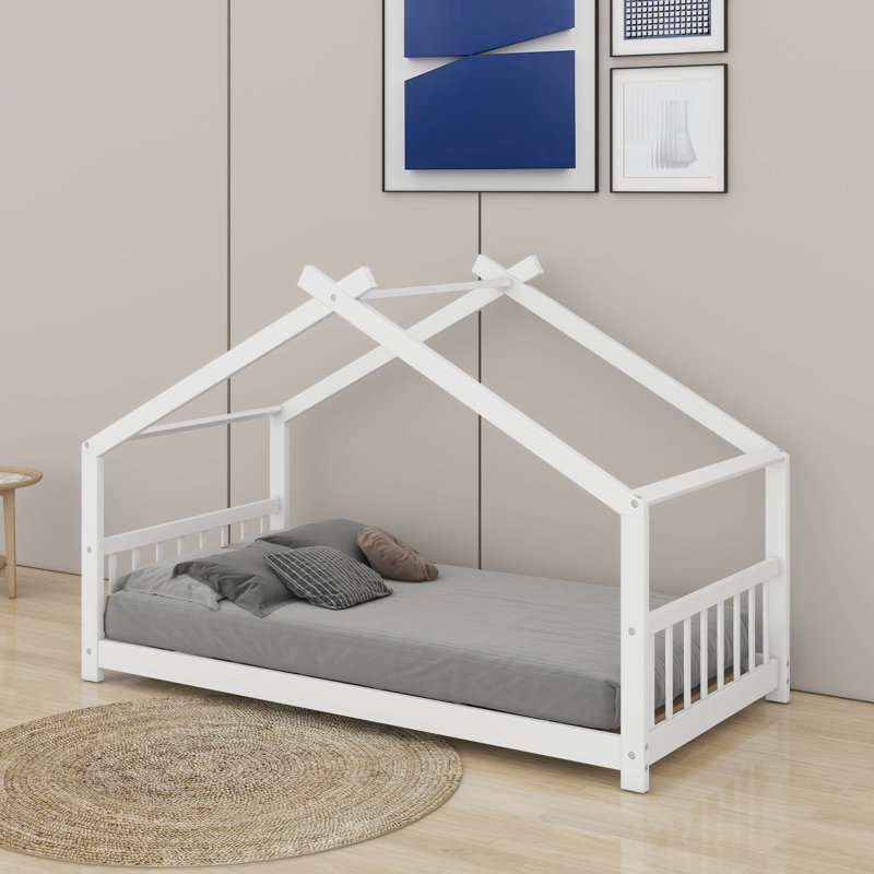 Lit double en bois, Blanc, 53.9'' H X 41.2'' W X 80.7'' L