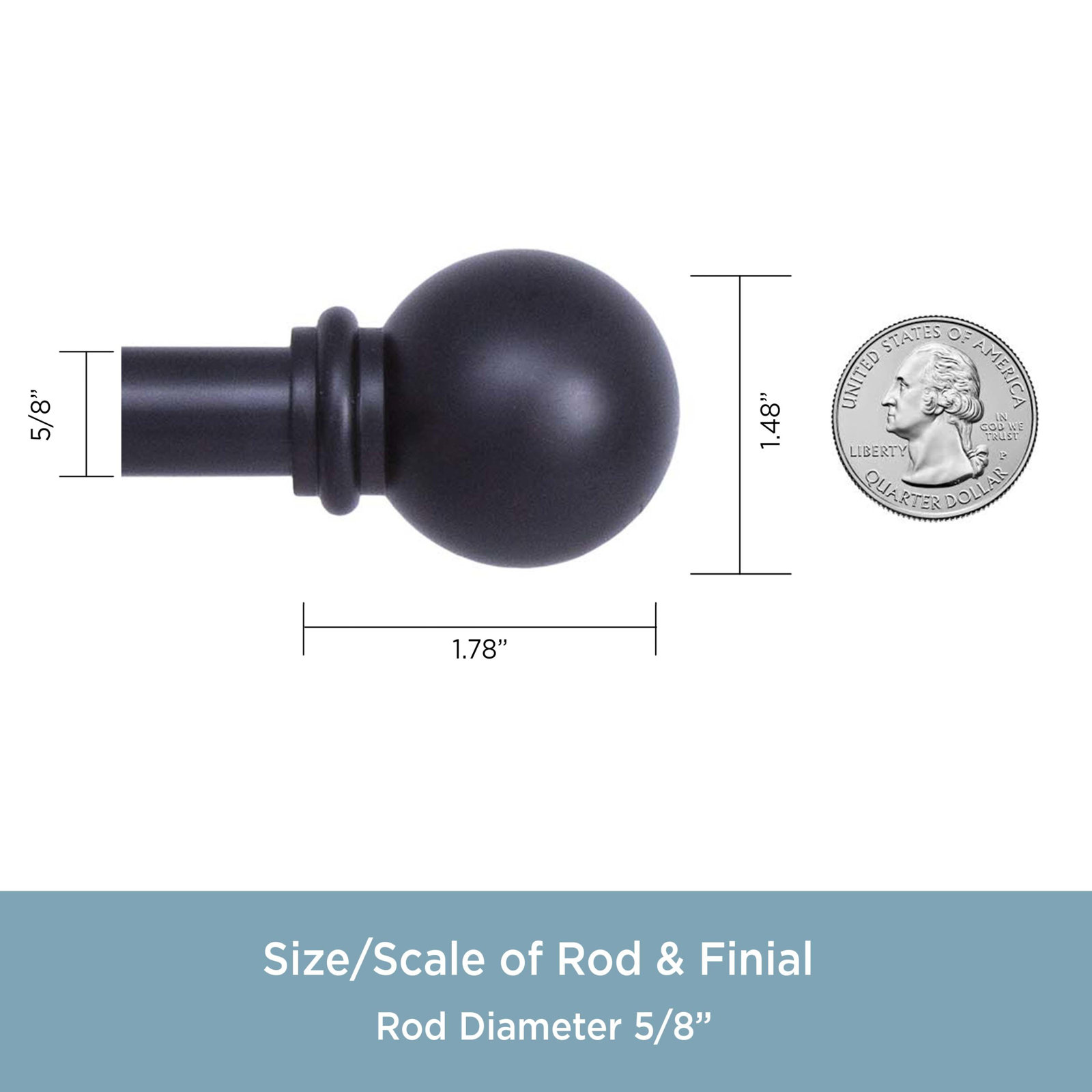 Lowri Ball End Curtain Rod and Holdback Set, 48" - 86", Black