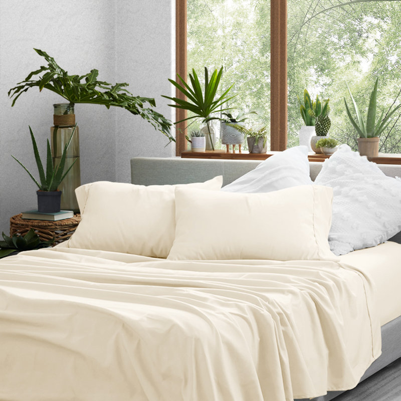 Ensemble de draps en microfibre Sateen, Ensemble de drap pour lit très grand avec drap-ho, Vanille