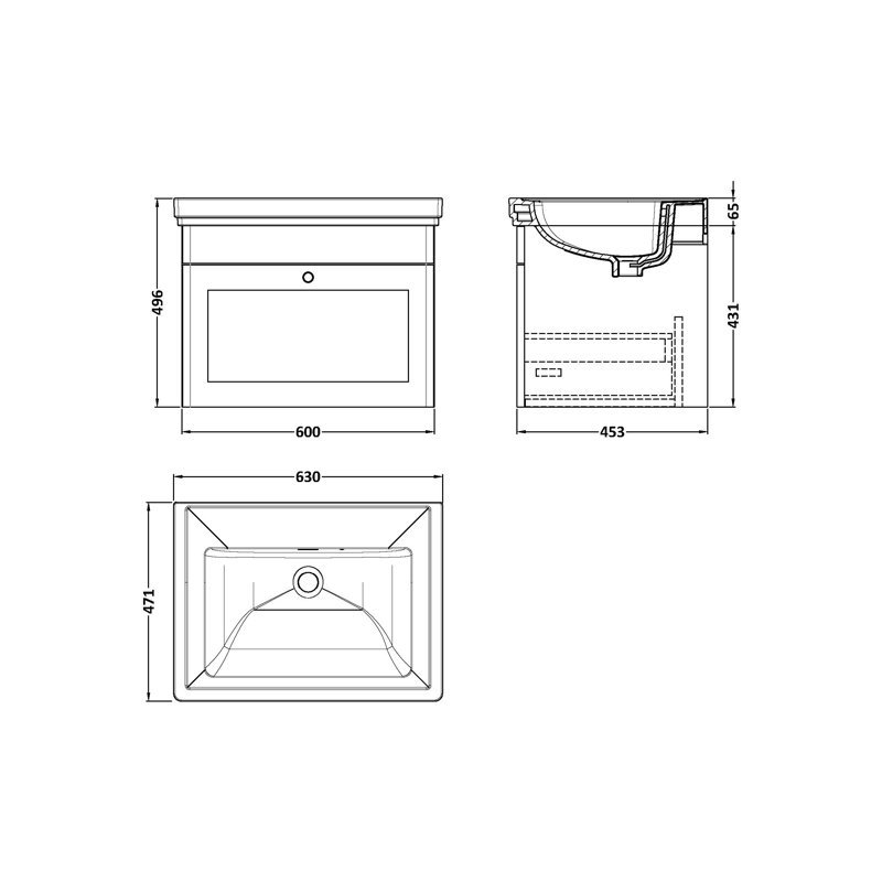 Classique 630mm Single Bathroom Vanity with Drop In Vitreous China Basin, Satin White