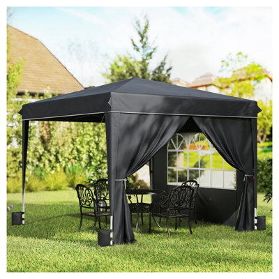 Tente pliante Outsunny 3 m x 3 m avec parois latérales, protection UPF50+, abri instantané portable avec sac de transport et sacs de lestage, hauteur réglable pour fêtes, événements et camping, noire