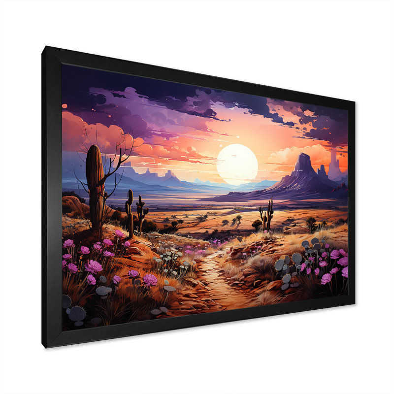 Violet Vista cactus - impressions sur toile de cactus, Cadre simple noir, H 24 po x l 32 po x P 1 po