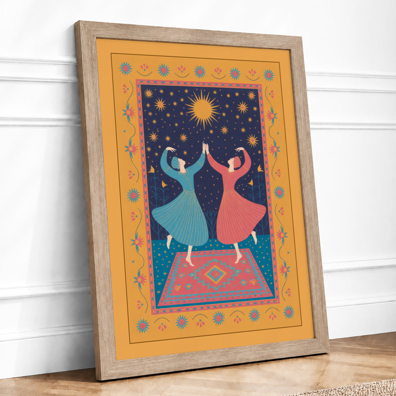 Dancers Under Stars Art Deco - Framed Print, A3 - 42.0 x 29.7 cm, Oak