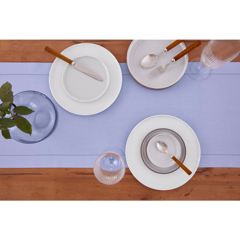 Aqua Cotton Linen Hemstitch Table Runner 108 Inches