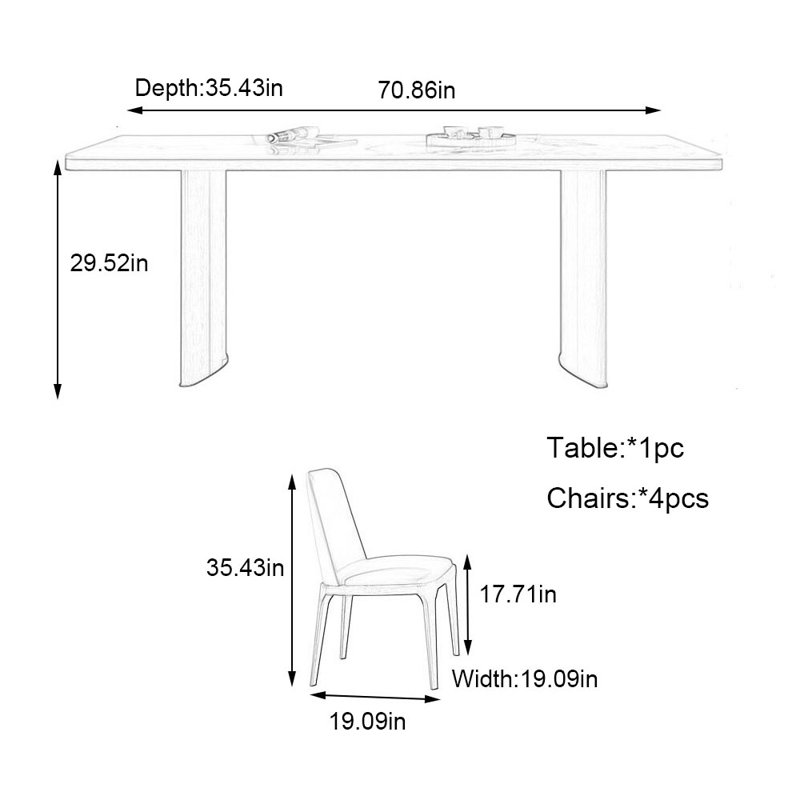 Solid Wood and Sintered Stone Dining Table set, 29.52"H x 70.86"L x 35.43"W