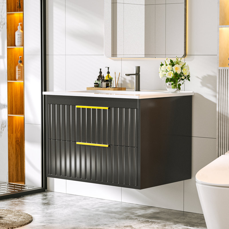 Meuble-lavabo 24 po avec lavabo, Noir, noir, noir, noir
