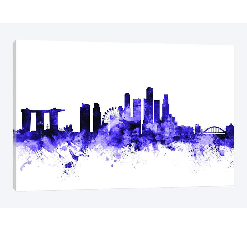 «Singapour Skyline» par Michael Tompsett, impression sur toile tendue, 8 po x 12 po x 0,75 po, Toile tendue, Pas de tapis