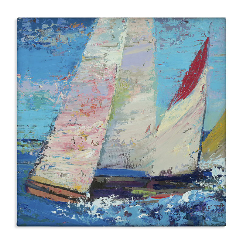 Voiliers expressifs sur toile de vagues, design par Beth A. Forst, H 36 po x l 36 po