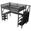 Lit mezzanine en métal avec bureau intégré en forme de L et garde-robe avec éclairage à DEL RVB-2005827699