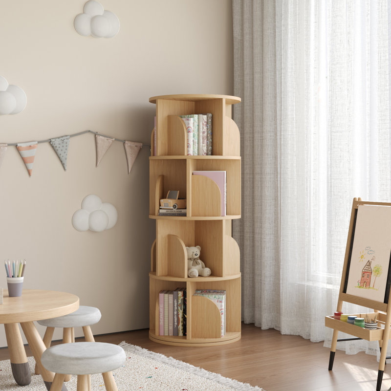 Bibliothèque tournante, étagère de coin à 4 niveaux, Jaune