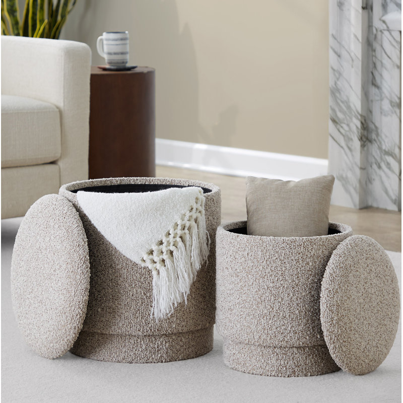 Carlesia Upholstered Ottoman, Light Brown Polyester
