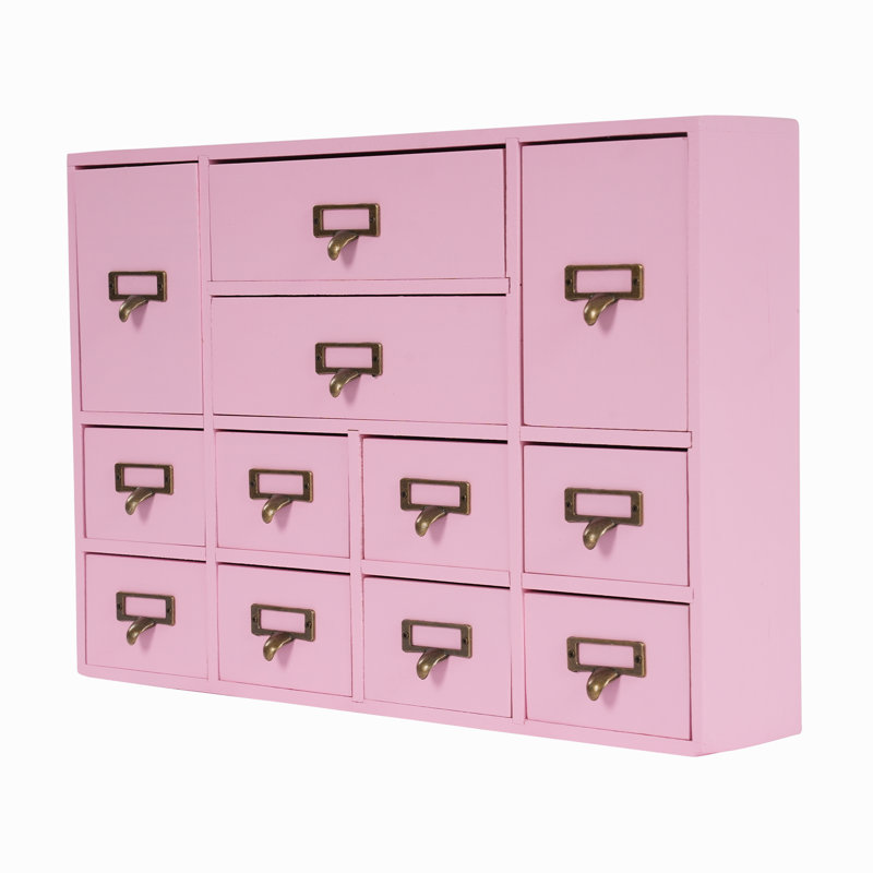 Organisateur de bureau empilable en bois avec 12 tiroirs, Rose