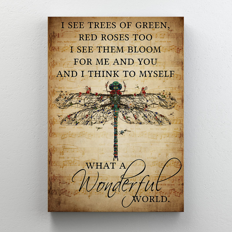 Libellule sur mélodie - «I See Trees Of Green», reproduction d'art graphique sur toile tendue, H 14 po x l 11 po x P 2 po
