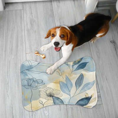 Blue Wabi Sabi Florals - 1 Piece Bone Shape Feeding Mat