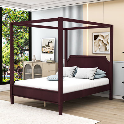 Wood Canopy Platform Bed with Headboard