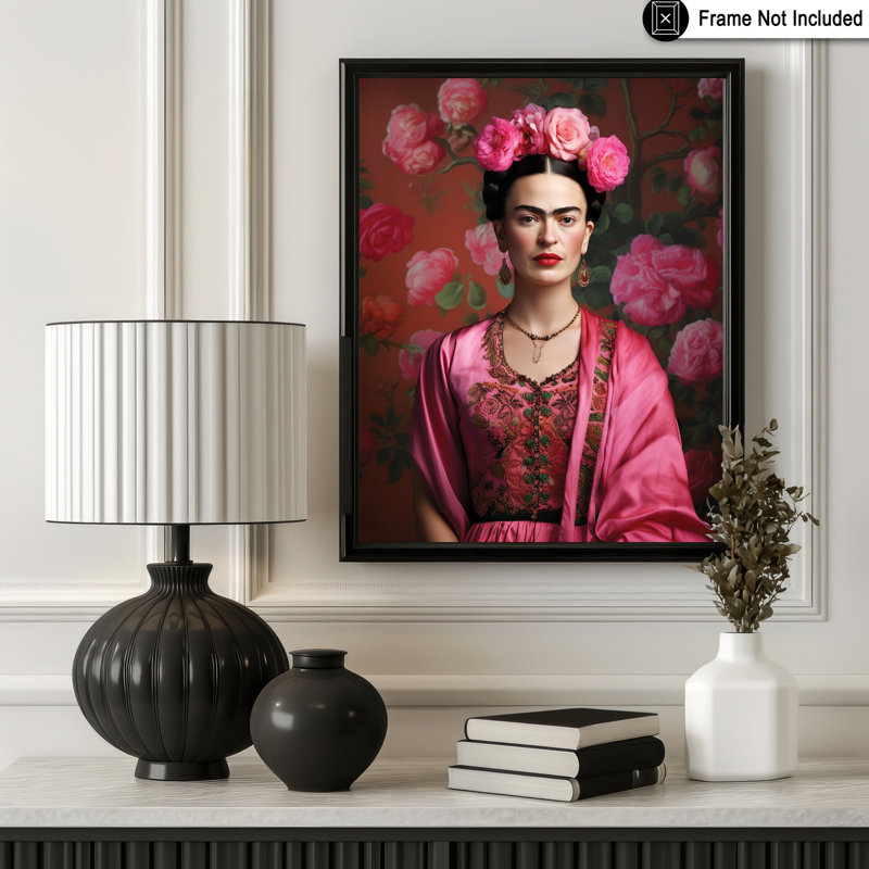 Portrait floral Frida Kahlo, 24"H x 32"W, Poster, Unframed