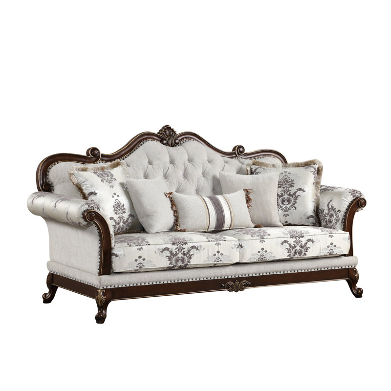Salon classique - Bouton, base en bois, motif complexe d'aspect floral traditionnel