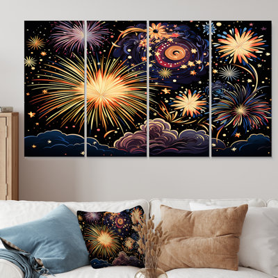 «Fireworks Celestial Sky - Fireworks», art mural 4 pièces