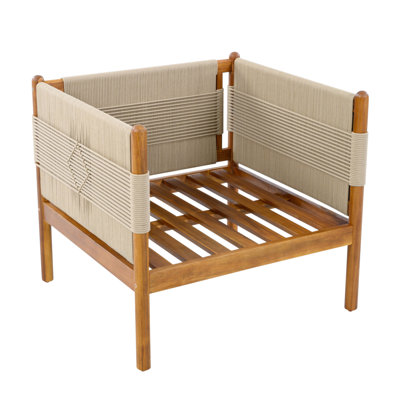 Ensemble de 2 fauteuils club d'extérieur avec corde beige à motif de losanges, finition teck