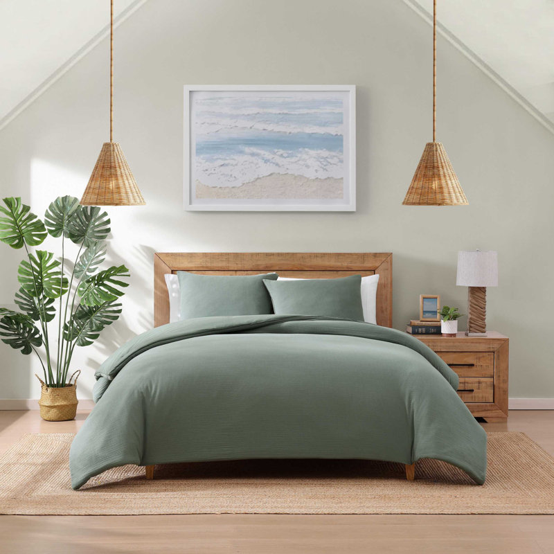 Ensemble d'édredon en coton vert Tommy Bahama Paradisio, Édredon pour grand lit + 2 taies décoratives