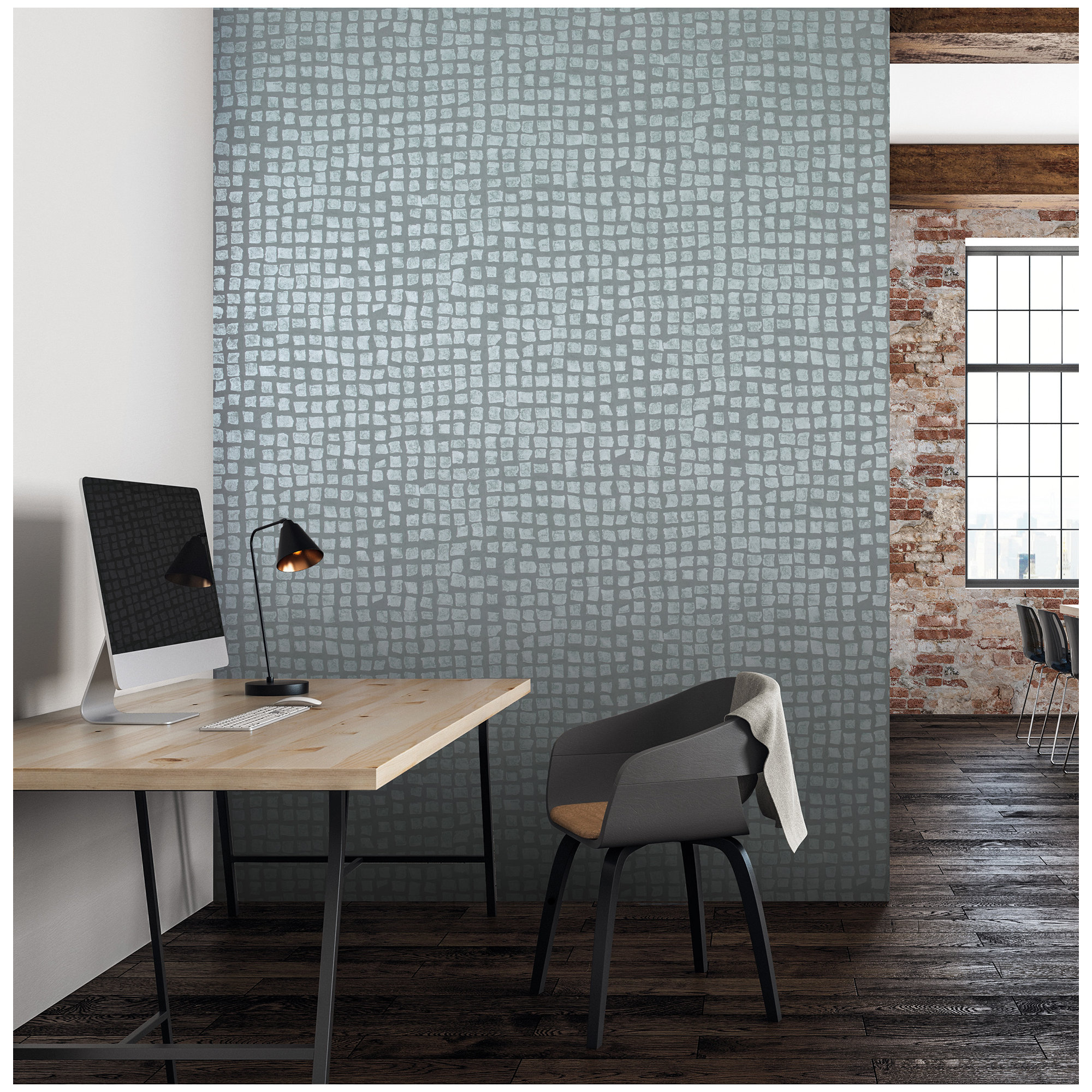 Urban Classics Collection Manhattan Metallic Loft Tiles Wallpaper Roll, Navy