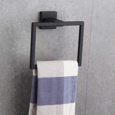 304 Stainless Steel Bathroom Towel Ring Holder - Matte Black Wall Mounted Heavy Duty