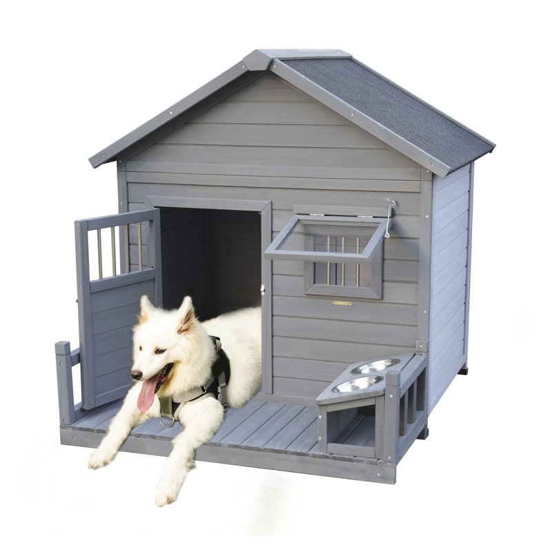 Grand abri pour chien en bois massif 44,2 po x 44,6 po x 44,6 po avec terrasse