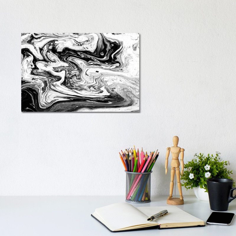 Black And White Art Textured Background I by Tatiana Amrein - Wrapped Canvas Painting, 20.32cm H x 30.48cm W x 1.905cm D