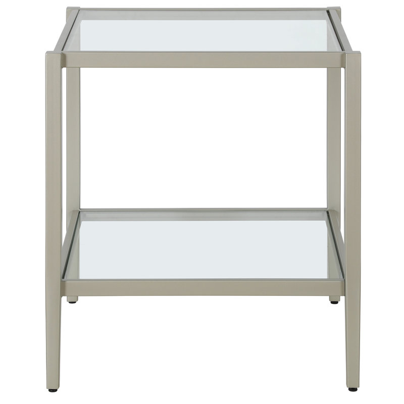Hera Glass Top End Table, Satin Nickel