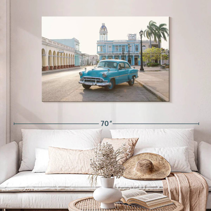 Voiture cubaine bleue Mehar, H 32 po x l 48 po