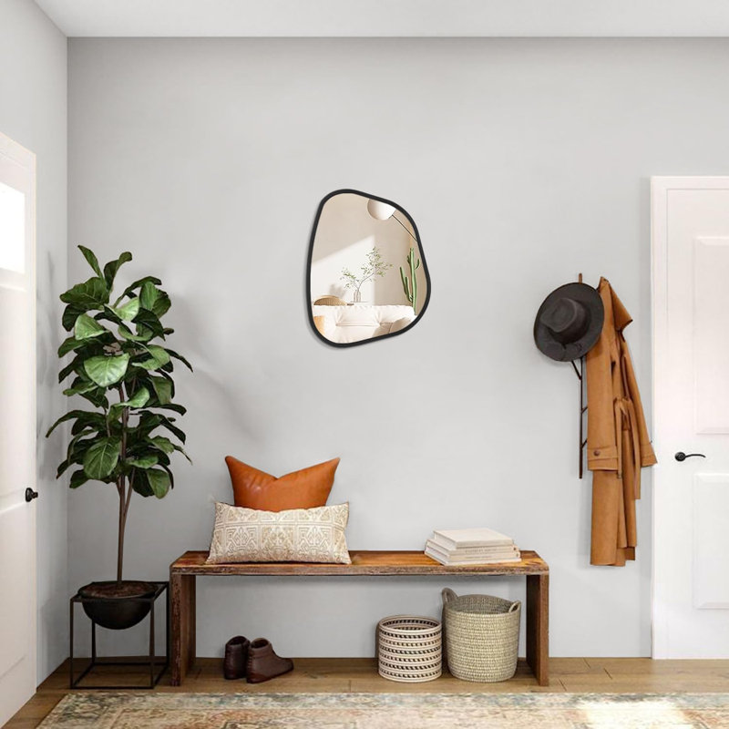 Asymmetrical Wall Mirror Irregular Mirror For Wall ,Wood Frame ,40 X 30CM, Black