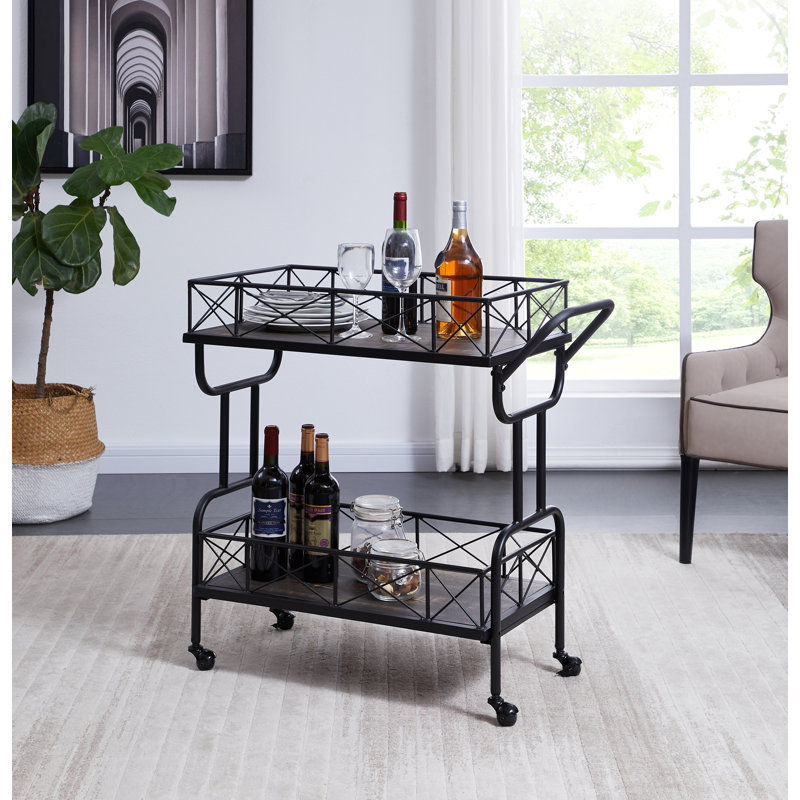 Industrial 2-Tier Bar Cart with Wheels, Grey