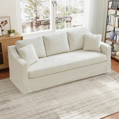 Modern Upholstered Slipcovered 3-Seat Causal Chenille Sofa